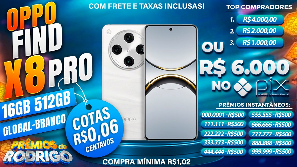 OPPO FIND X8 PRO 16GB 512GB GLOBAL BRANCO COM FRETE E TAXAS INCLUSAS OU R$6.000 NO PIX!