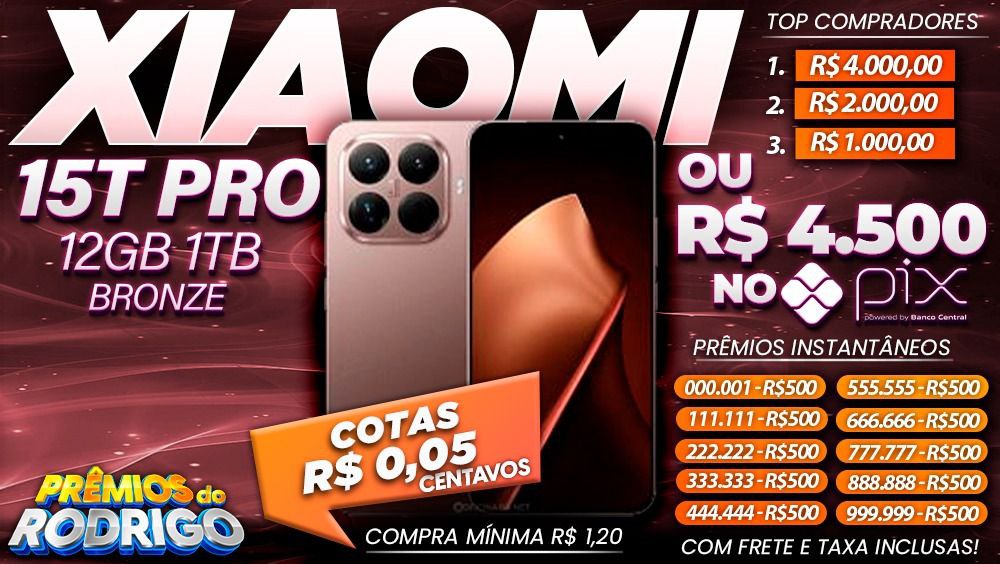 XIAOMI 15T PRO 12GB 1TB BRONZE COM FRETE E TAXAS INCLUSAS, OU R$4.500 NO PIX!