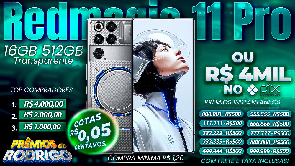 REDMAGIC 11 PRO 16GB 512GB TRANSPARENTE COM FRETE E TAXAS INCLUSAS, OU R$4.000 NO PIX!